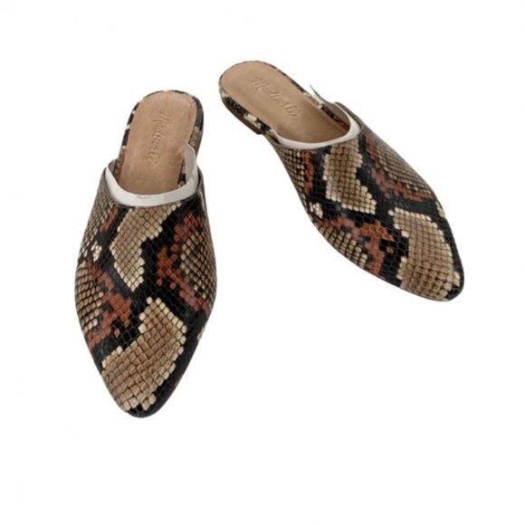 NWT Madewell Leather Snakeskin Embossed Flat Mules Shoes Size 6.5 - Picture 9 of 10